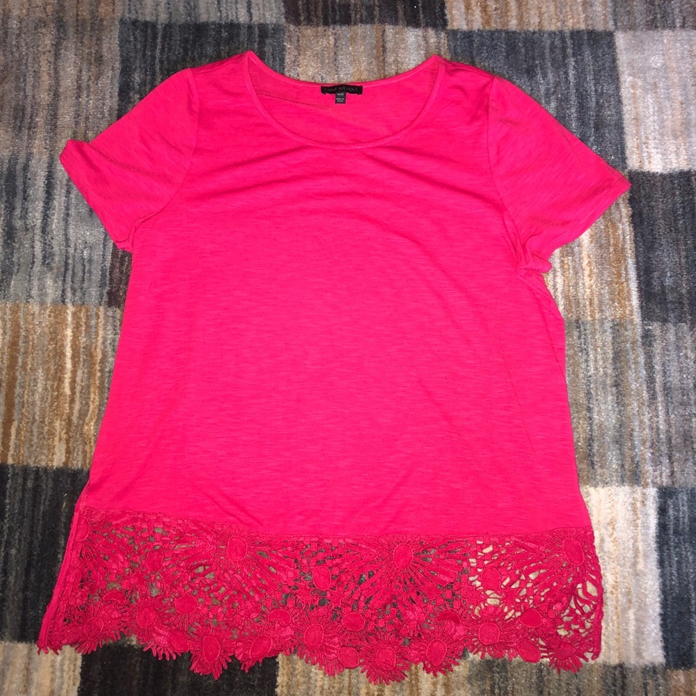 New Red blouse tunic with crocheted details 14/16